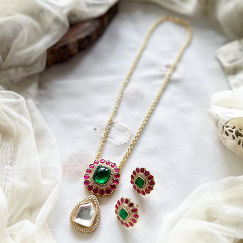 Kundan Jadau Western flower pendant set