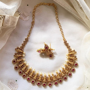 Antique matte Lakshmi CZ pearl spike short set - Adorna