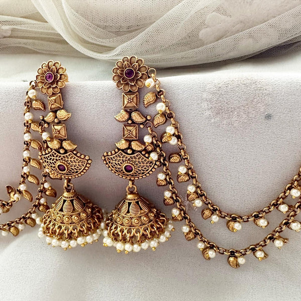 Matte Ajji jumkhas with side maatal/ear chain