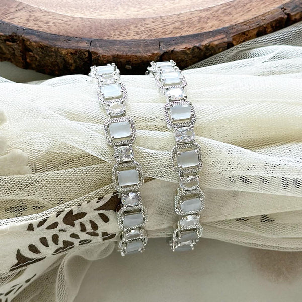 Silver rectangle diamond bangles - set of 2 - Milky white
