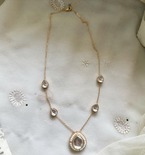 Polki kundan tear drops necklace - White border