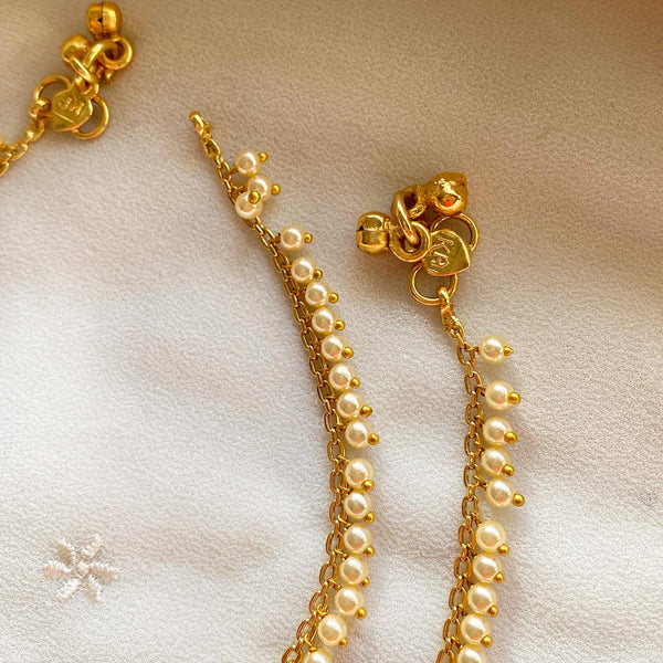 Antique pearl drops bi-links anklets
