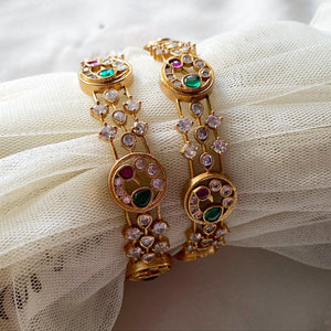 Matte CZ peacock bubble bangles - set of 2