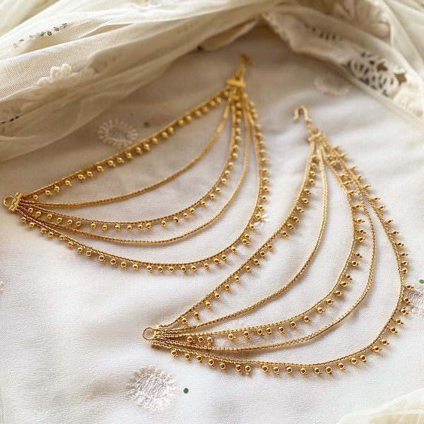 5 line antique gold bead maatal/ear chain - Adorna