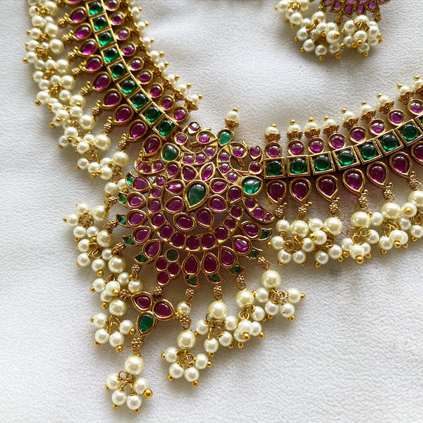 Peacock grandeur kemp gutta short set - Ruby-Green