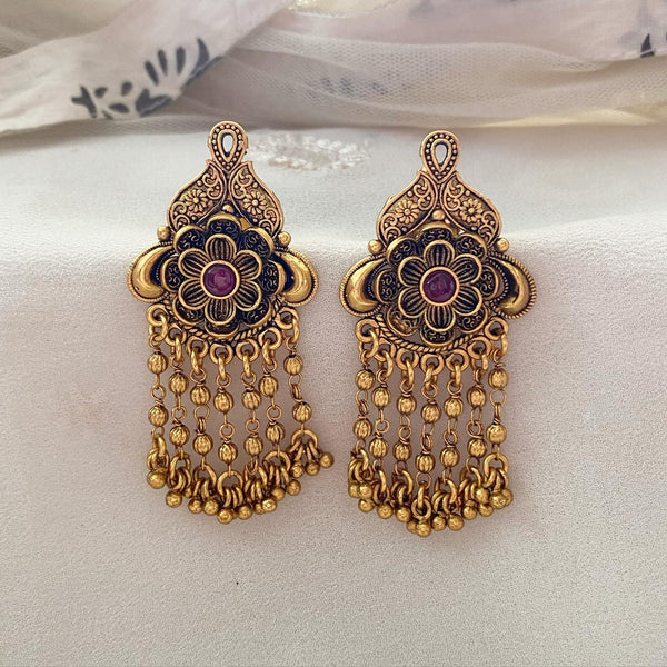 Antique Ruby floral shower earrings
