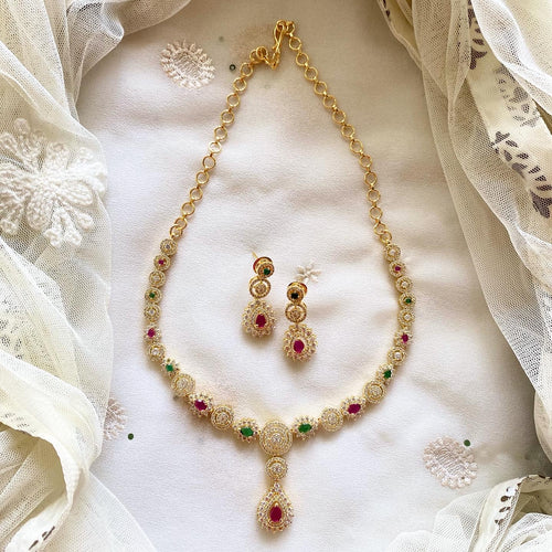 Gold AD Circles tear drop short set - Ruby-Green