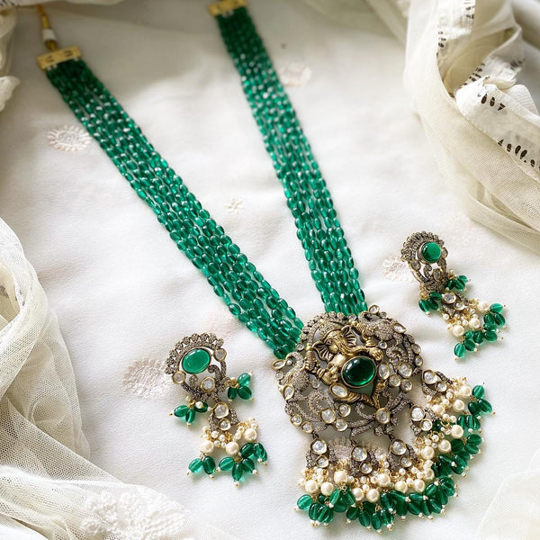 Ganesha polki kundan beaded jewellery - Green