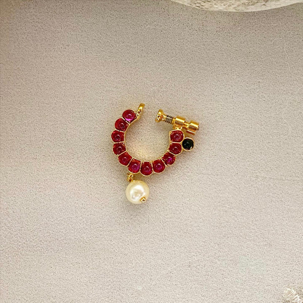 Dotts Nath/nose ring - Left side - Ruby-Green-White