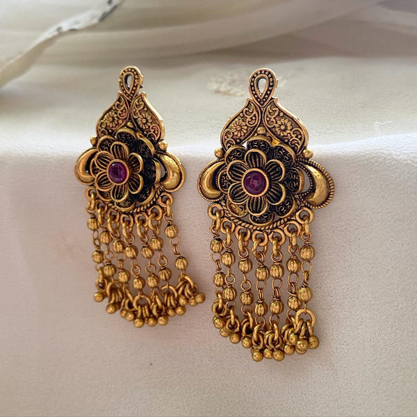 Antique Ruby floral shower earrings