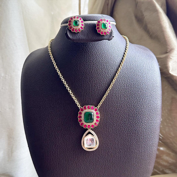 Kundan Jadau Western flower pendant set