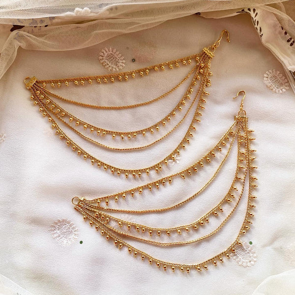 5 line antique gold bead maatal/ear chain