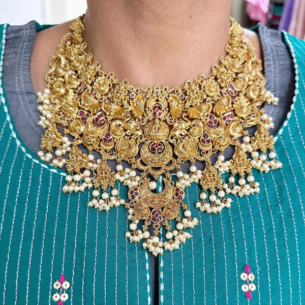 Bridal full neck Lakshmi Peacock short set - Adorna