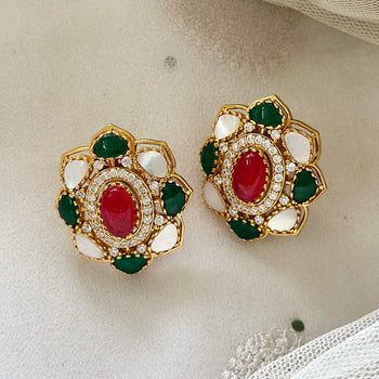 Floral studs - Ruby-Green