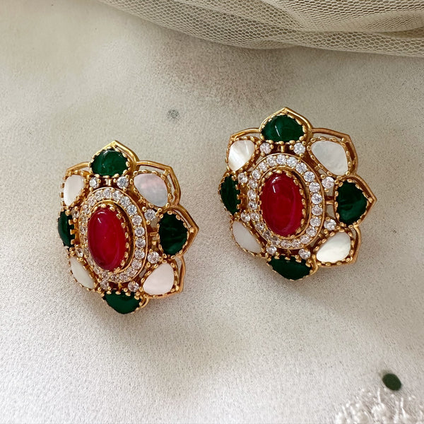 Floral studs - Ruby-Green