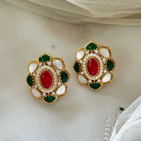 Floral studs - Ruby-Green