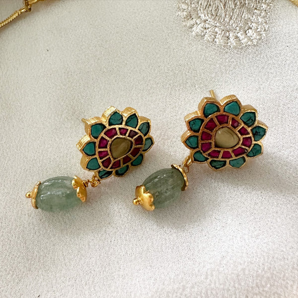 Kundan Jadau Parrot coker set - Turquoise-Green