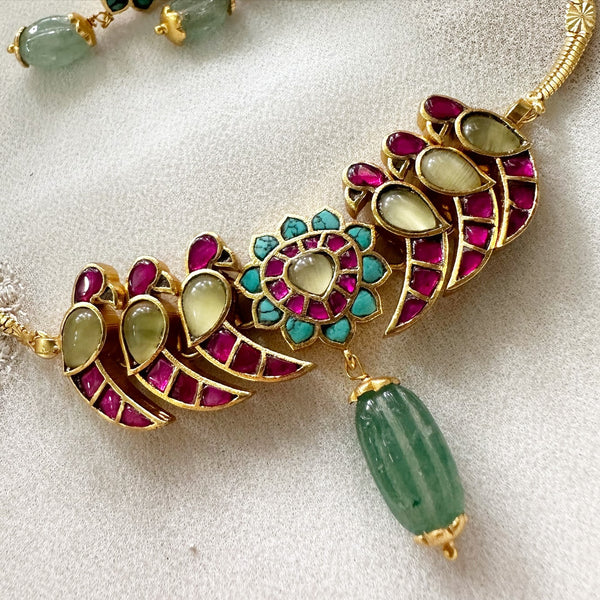 Kundan Jadau Parrot coker set - Turquoise-Green