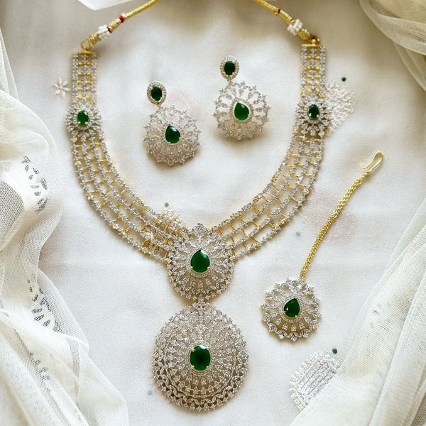 Bridal AD tear drop rows short haaram set - Green