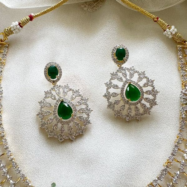 Bridal AD tear drop rows short haaram set - Green