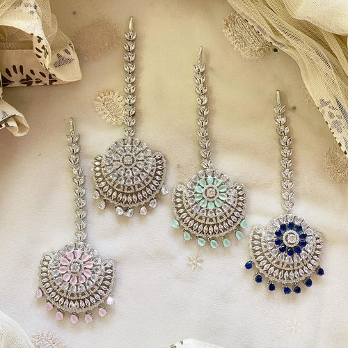 Silver floral drops AD tikka