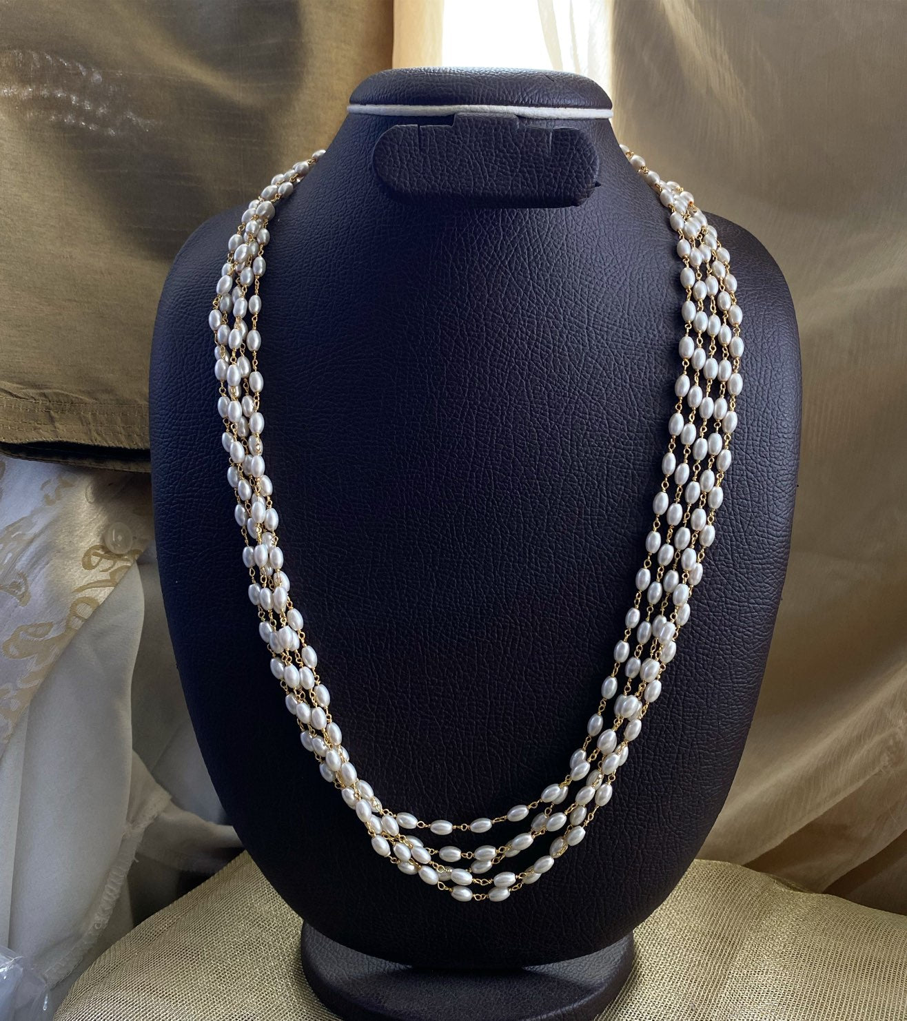 Oval pearl mala - 5 line, 24 inch - Adorna