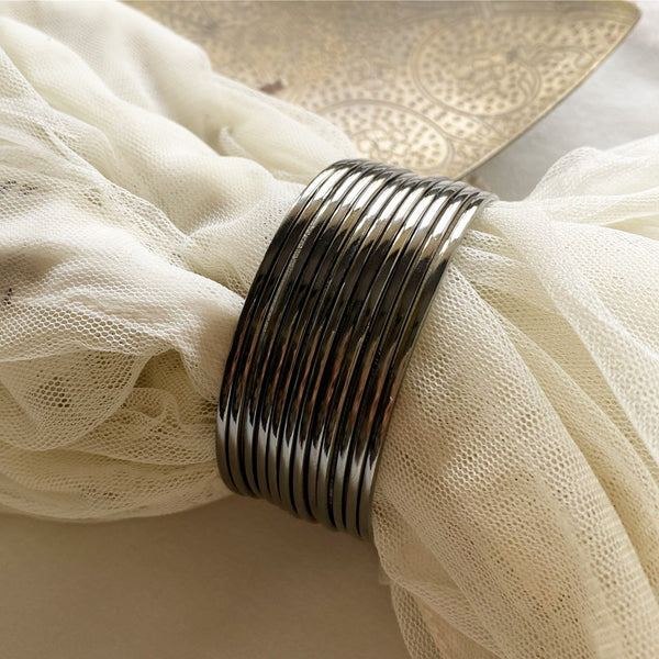 Gun metal plain bangles - set of 12 - Adorna