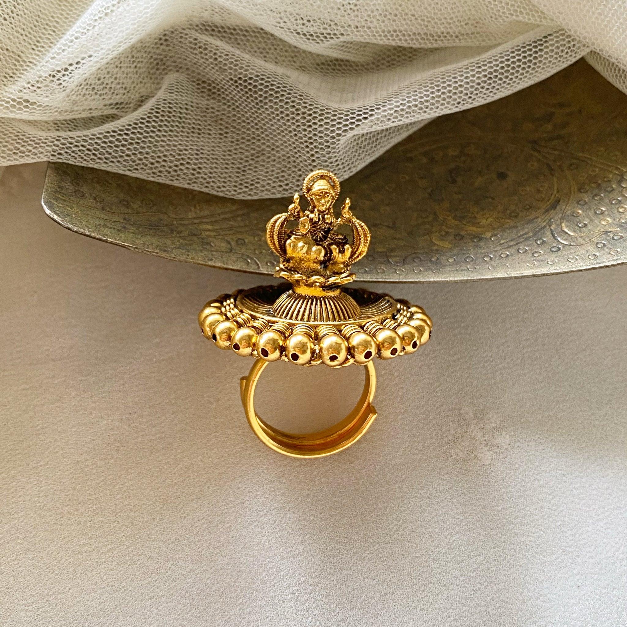 3D Lakshmi shine finger ring - Adorna