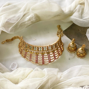 Matte bridal CZ Lakshmi Gaja Choker set - Adorna