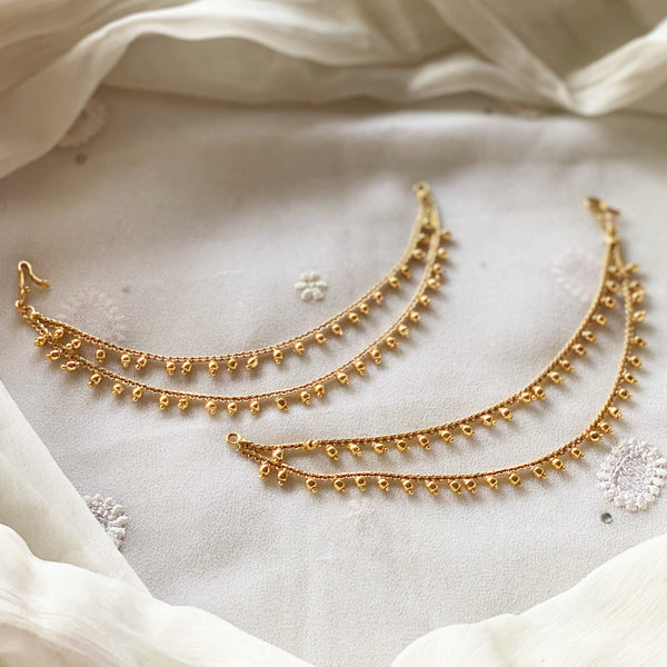 Antique gold bead 2 line ear chain/maatal