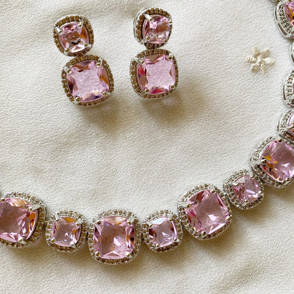 Faux Diamond Doublet neckset - Princess Pink