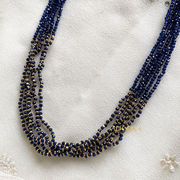 Blue gold hint crystal mala - Adorna