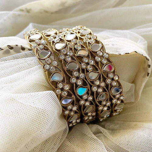 Antique Gold Mirror Fancy bangles - Paisley Clove - set of 4