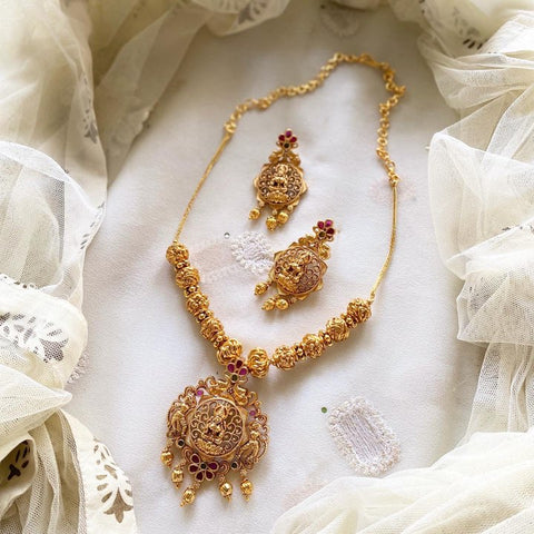 Matte Lakshmi floral beaded mala set