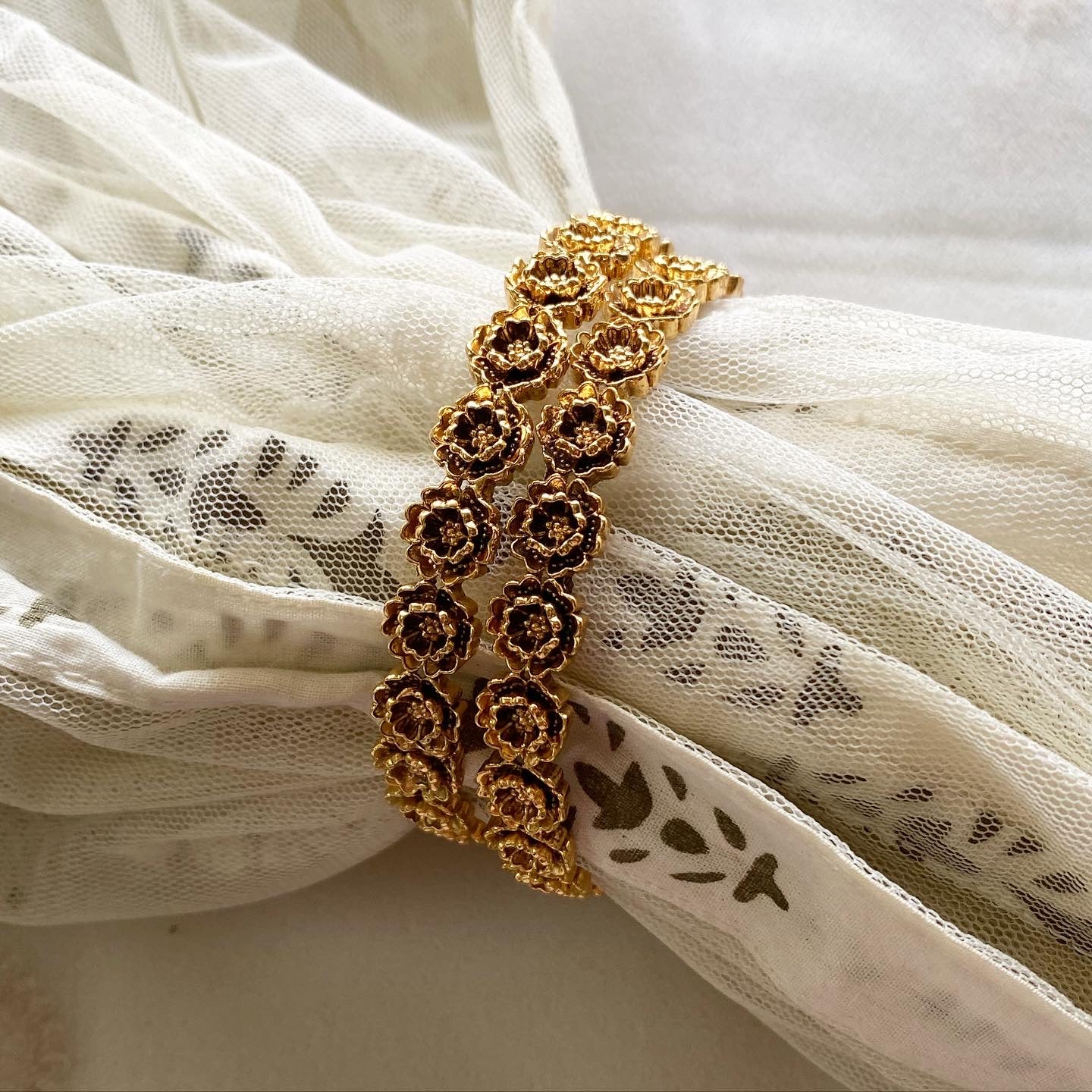 Antique floral bangles - set of 2 - Adorna