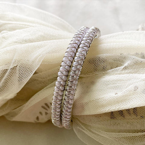 Twin pearl fancy bangles - set of 4 - Adorna