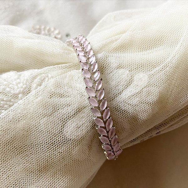 Silver CZ curved leaf bracelet - Adorna