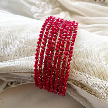 Dark red Fancy Crystal string bangles - set of 8