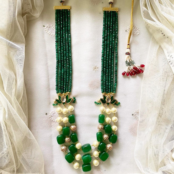 Lotus pendant beaded long mala - Green - Adorna