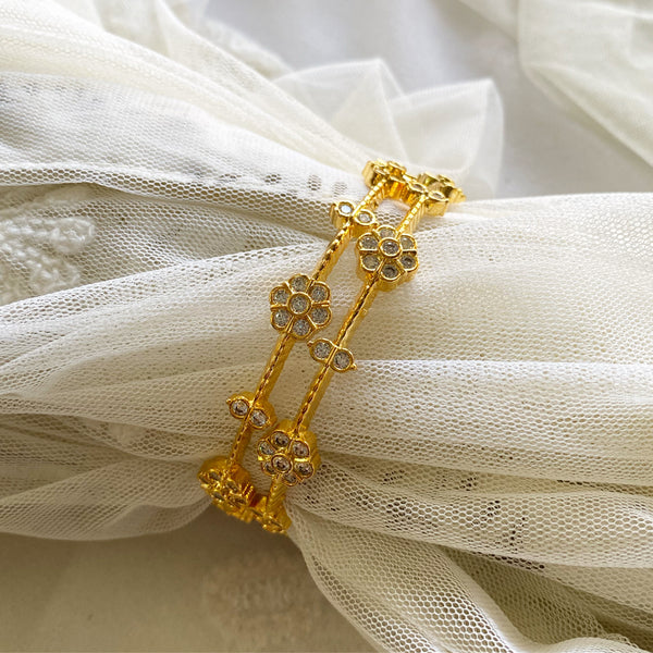 Gold AD floral bangles - set of 2 - Adorna