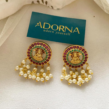 Antique matte Lakshmi chakra pearl drops studs