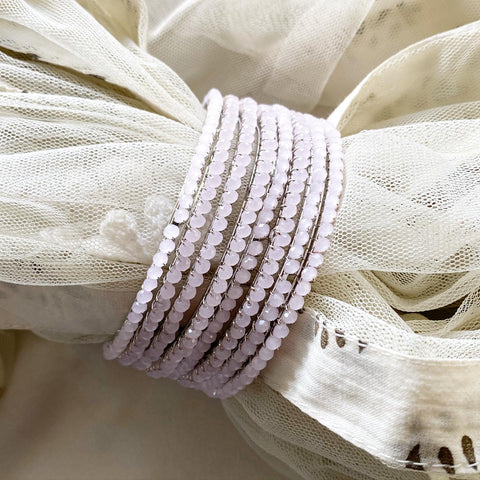 Baby Pink Fancy Crystal string bangles - set of 8 - Adorna
