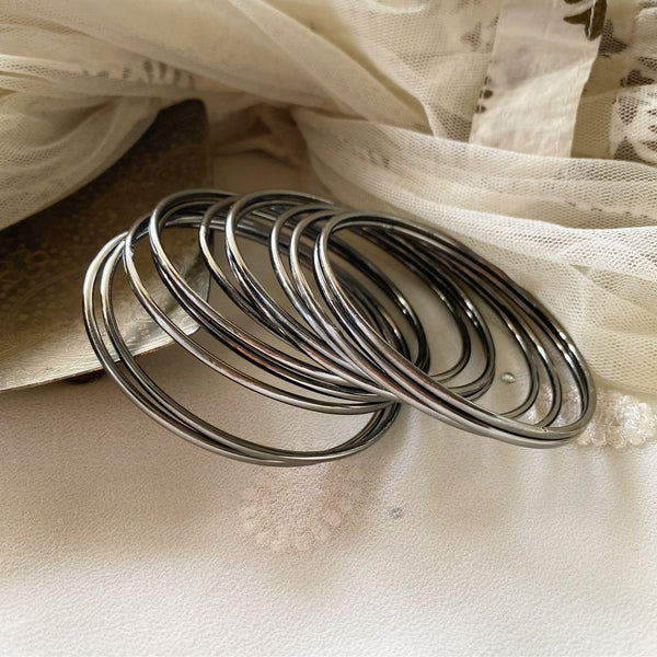 Gun metal plain bangles - set of 12 - Adorna