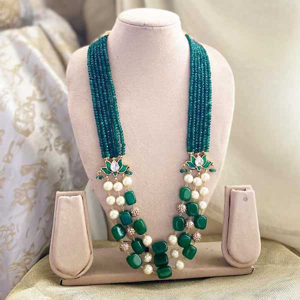 Lotus pendant beaded long mala - Green - Adorna