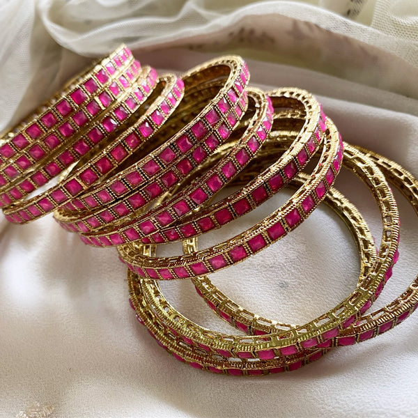 Pink fancy Square bangles - set of 12