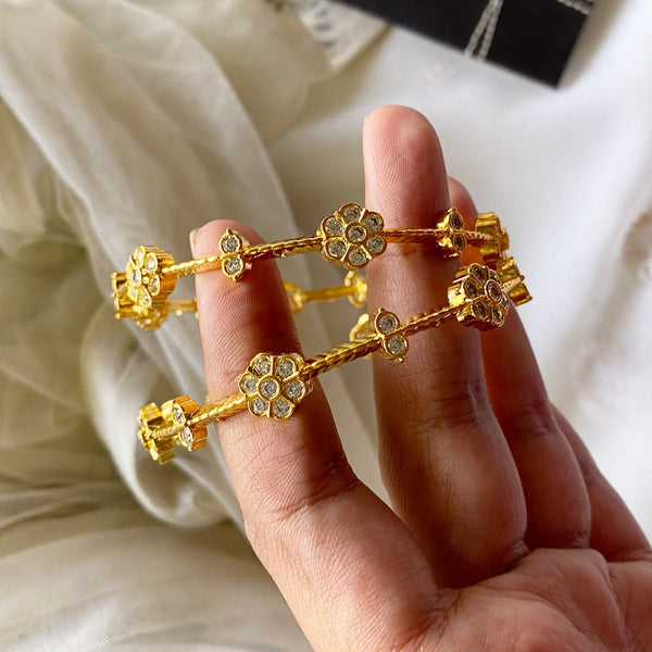 Gold AD floral bangles - set of 2 - Adorna