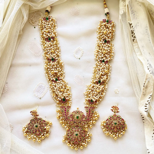 Royal Pearl cluster kemp haaram set