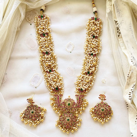 Royal Pearl cluster kemp haaram set