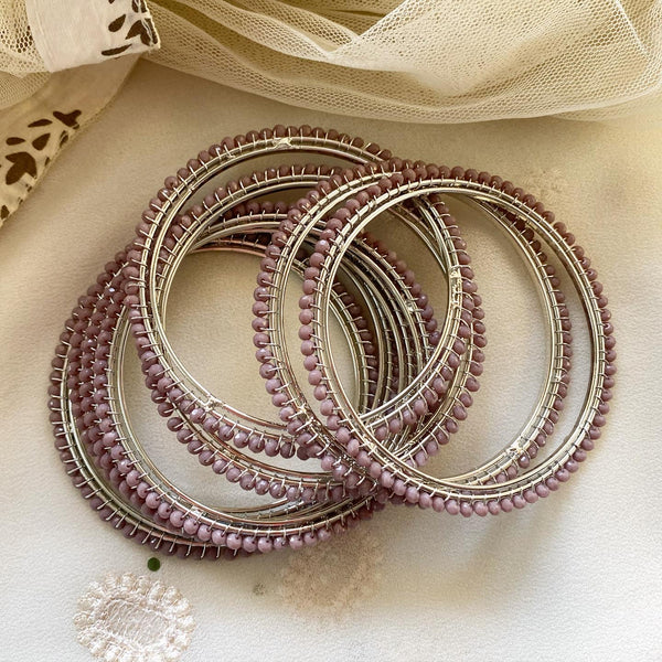 Mauve Purple Fancy Crystal string bangles - set of 8 - Adorna