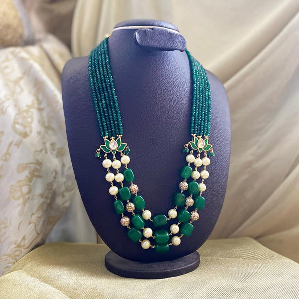 Lotus pendant beaded long mala - Green - Adorna